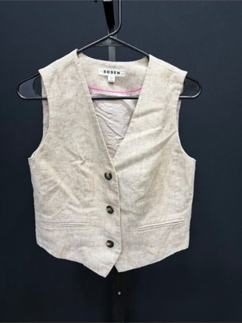 Boden Oatmeal/Beige V-Neck Linen Vest